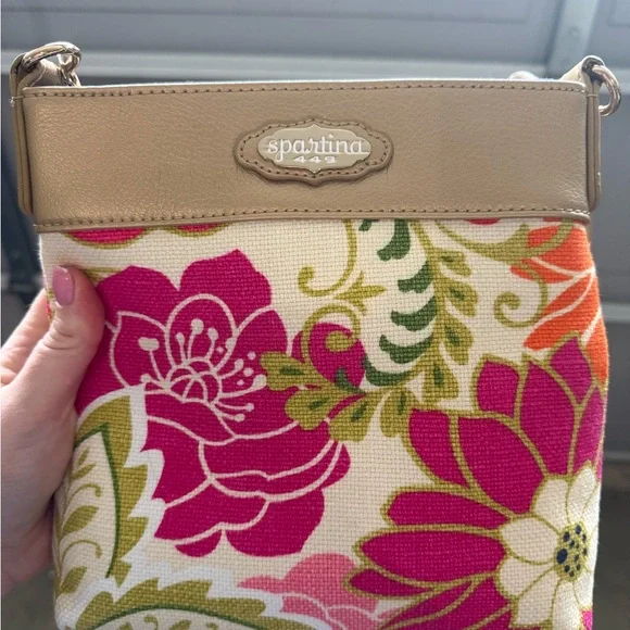 Spartina 449 Pink and Gold Crossbody Bag with Floral Design - Picture 5 of 7